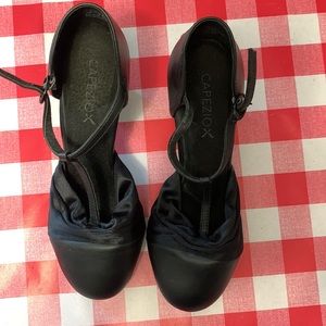 Black leather and satin ballroom dance shoes 6.5